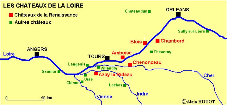 Карта долины реки луары с замками