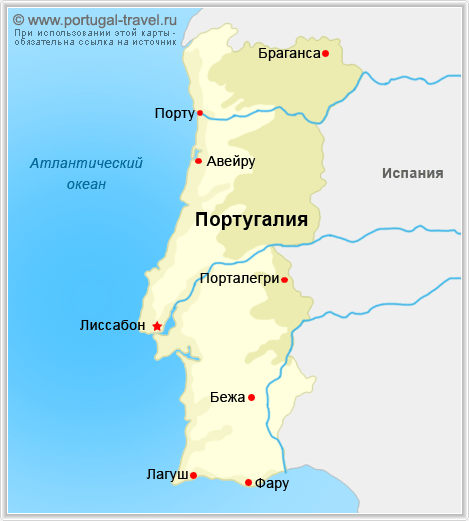 Карта португалии с городами подробная