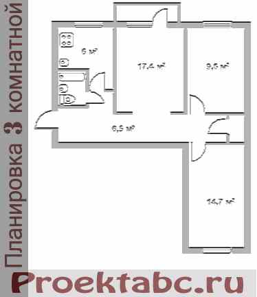 планировка трехкомнатной квартиры - хрущовки