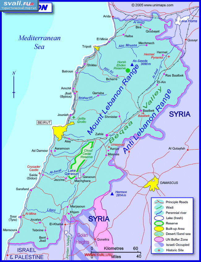 Карта ливана с городами на русском языке