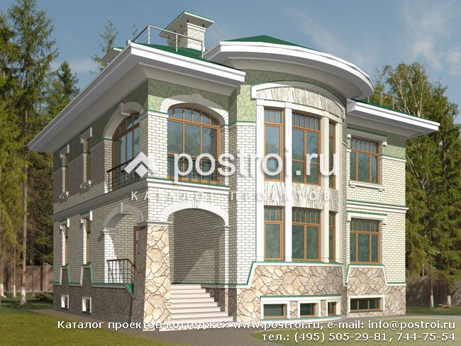 Двухэтажный дом с цоколем из кирпича № S-383-1K