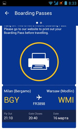Регистрация на рейс Ryanair с телефона Посадочный талон