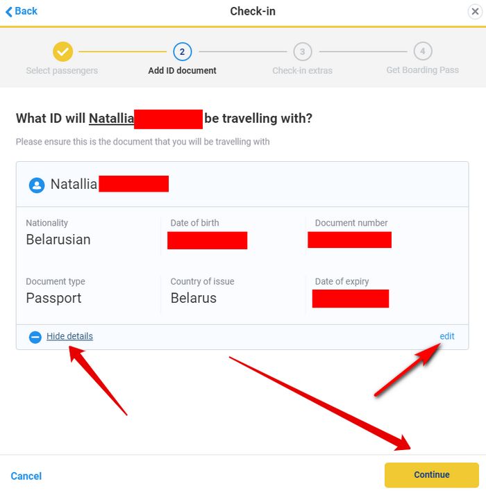 Редактированние паспортных данных пасажира на рейс Ryanair