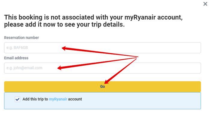 Ввод данных билета для добавления в аккаунт Ryanair