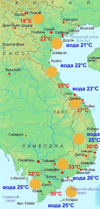 Климатическая карта Вьетнама для марта