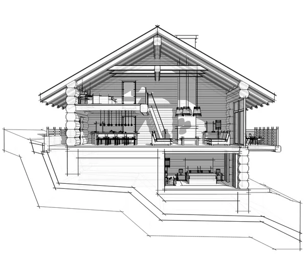 3d section of a country house. Isolated on white background — стоковое фото