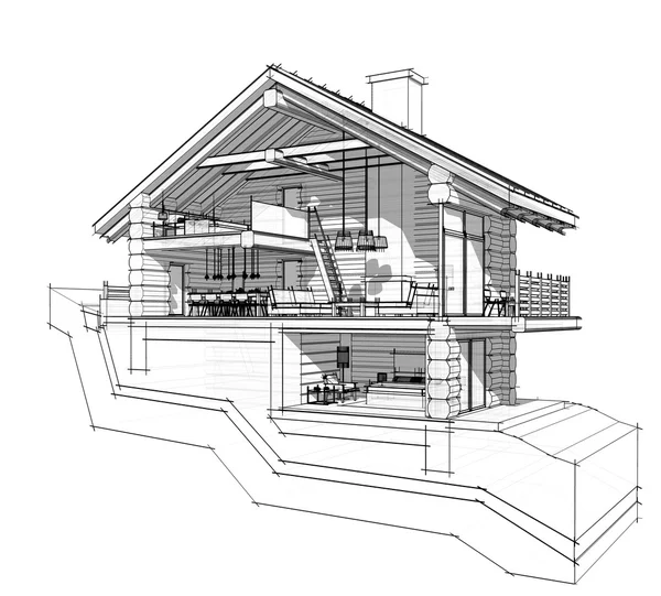 3d section of a country house. Isolated on white background — стоковое фото