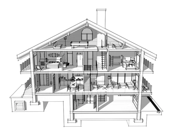 3d section of a country house. Isolated on white background — стоковое фото