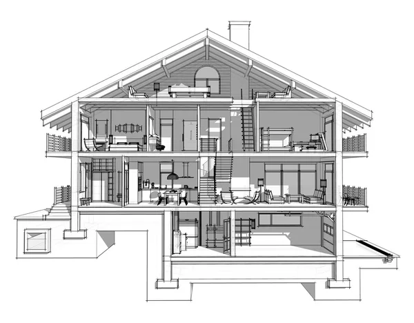 3d section of a country house. Isolated on white background — стоковое фото