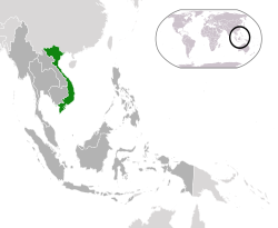 Vị trí của Việt Nam (xanh) ở Đông Nam Á (xám đậm)  –  [Chú giải]
