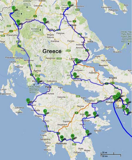 маршрут поездки по Греции