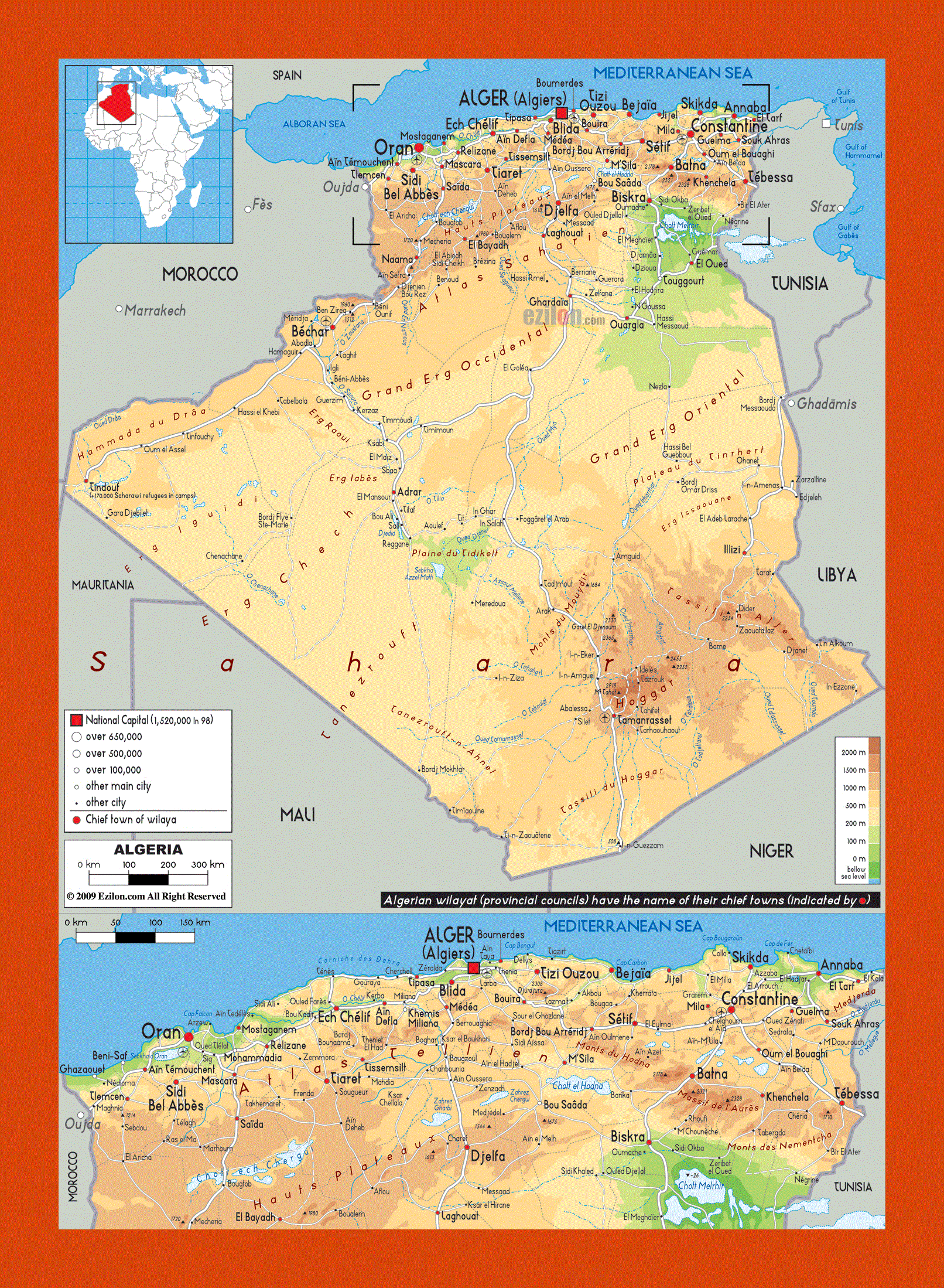 Физическая карта алжира