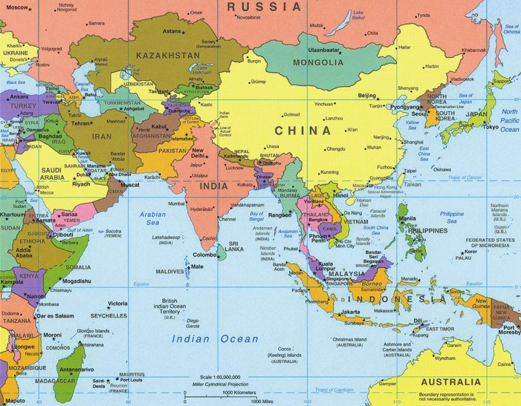 Страны зарубежной Азии на карте