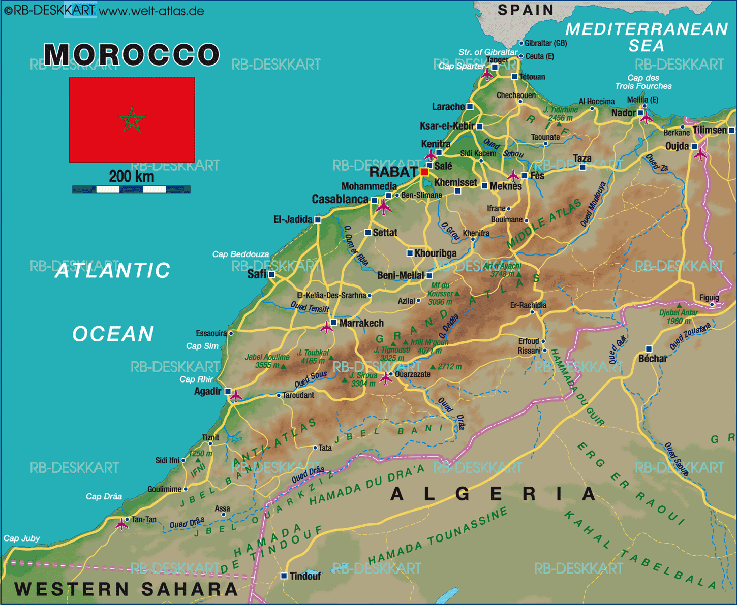 Карта марокко с городами на русском языке подробная с городами и поселками